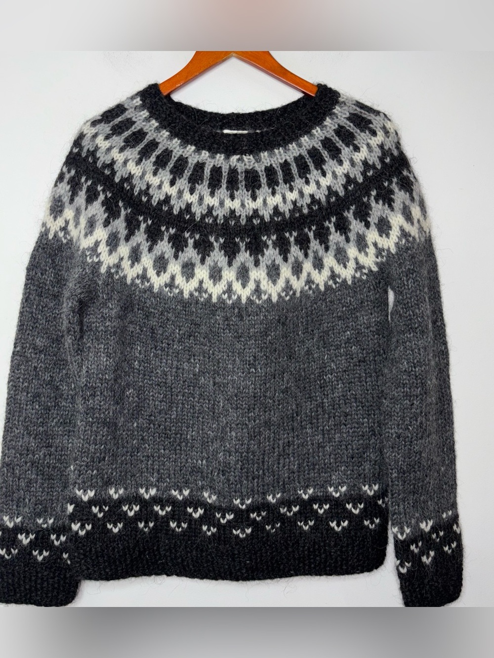 Nordic Store Iceland Hand Knit Wool Sweater Gray Black Nordic Size S